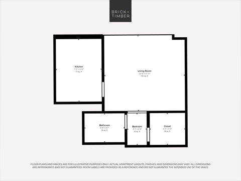 Floor plan for studio, 1 bath, 320 sqft